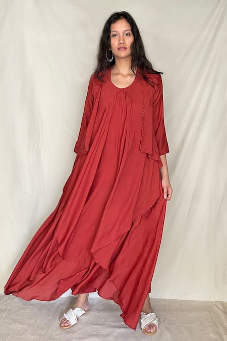 Buy Layered Maxi Dress, Long Sleeves Maxi Dress High Waist Crew Neck  Asymmetrical Design Pure Color for Vacations for Parties (M) at Amazon.in