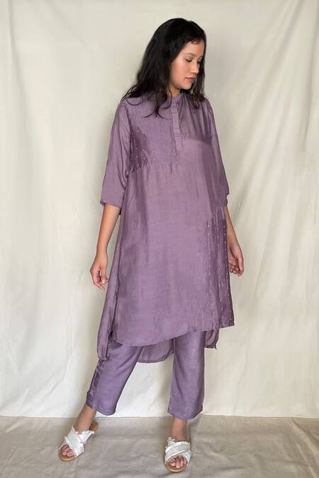 Chambray & Co. Purple Chanderi Tissue Embroidered Tunic With Pants