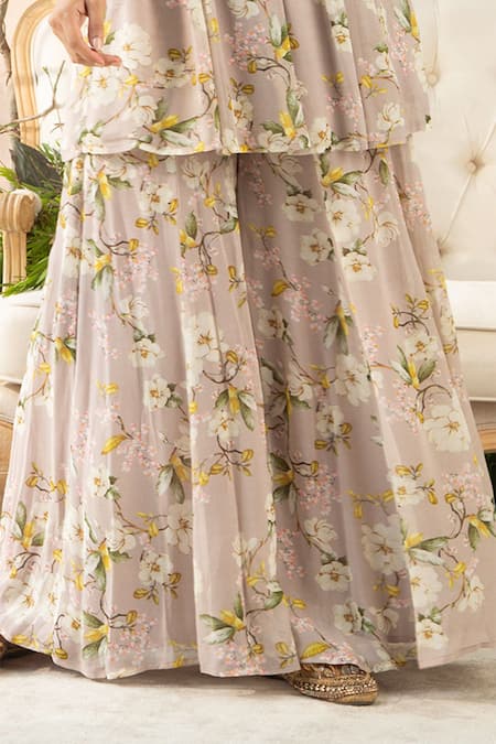 Shop_Kalista_Purple Georgette Round Printed Anarkali And Gharara Set _Online_at_Aza_Fashions