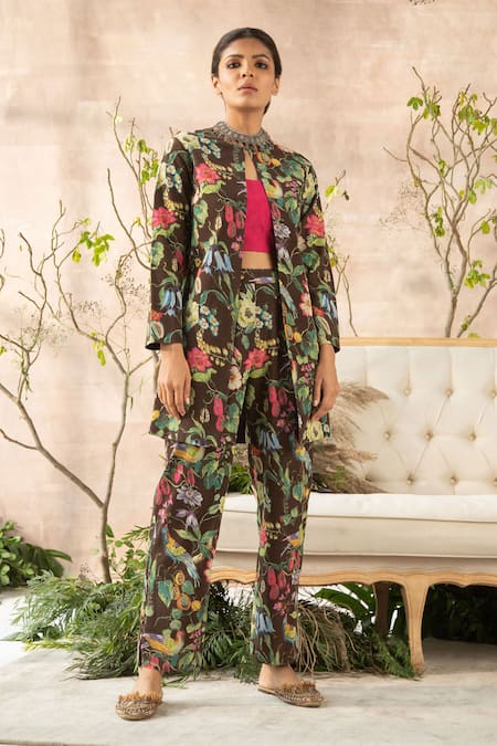 Kalista_Multi Color Cotton Silk Round Printed Jacket And Pant Set _Online_at_Aza_Fashions