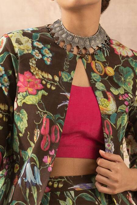 Shop_Kalista_Multi Color Cotton Silk Round Printed Jacket And Pant Set _Online_at_Aza_Fashions
