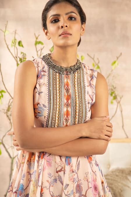 Buy_Kalista_Pink Georgette Round Printed Top And Sharara Set _Online_at_Aza_Fashions