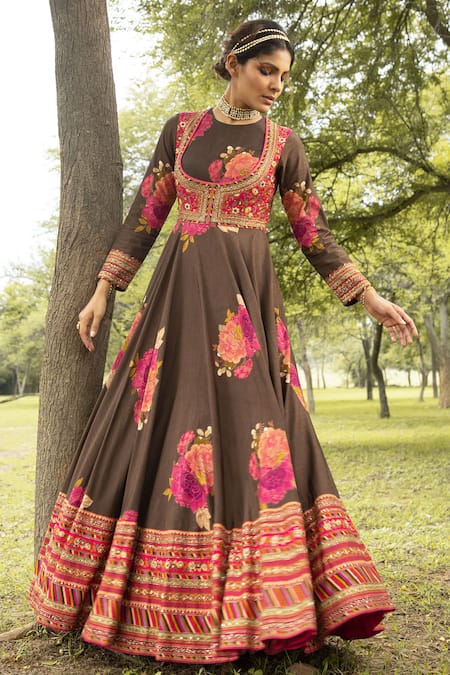 Kalista Floral Print Anarkali with Dupatta 