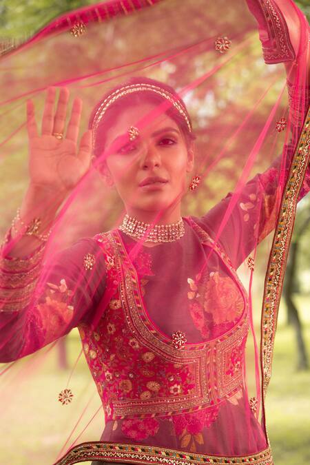 Kalista_Brown Dola Silk Round Floral Print Anarkali With Dupatta _at_Aza_Fashions