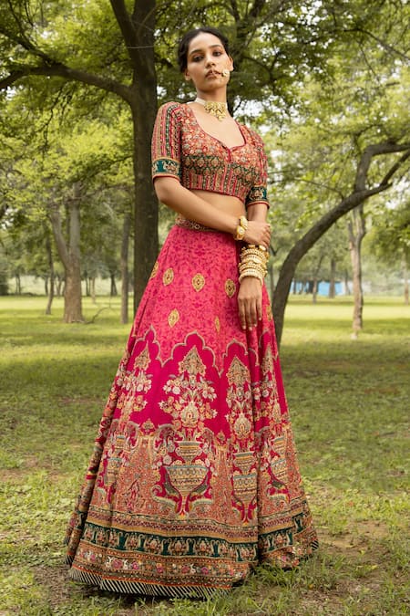 Buy Pink Lehenga And Blouse Organza & Dupatta Net Print & Embroidery Set  For Women by Paulmi and Harsh Online at Aza Fashions.
