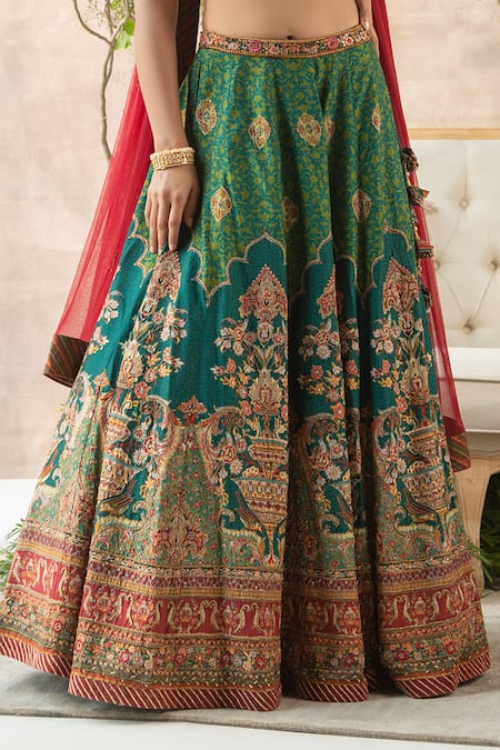 Kalista_Green Lehenga And Blouse Dola Silk Dupatta Chanderi Embroidered Bridal Set _at_Aza_Fashions