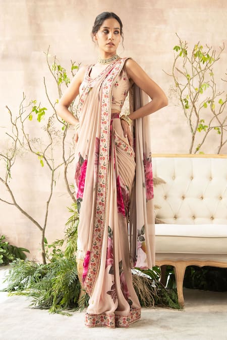 Blush Georgette Draped Sari