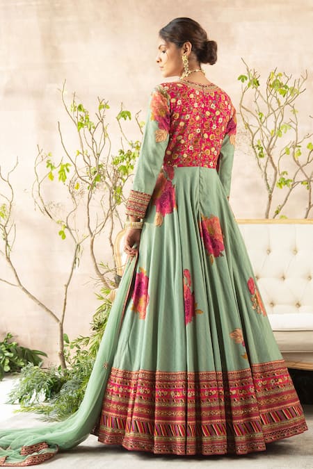 Kalista Floral Print Anarkali with Dupatta 