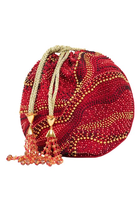 The Garnish Company_Red Embroidered Potli Bag _Online_at_Aza_Fashions