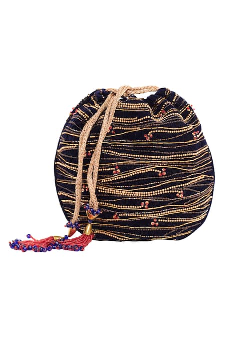 The Garnish Company Blue Embroidered Velvet Potli Bag