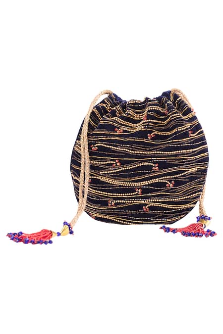 Shop The Garnish Company Blue Embroidered Velvet Potli Bag at Aza Fashions Shop_The Garnish Company_Blue Embroidered Velvet Potli Bag _at_Aza_Fashions