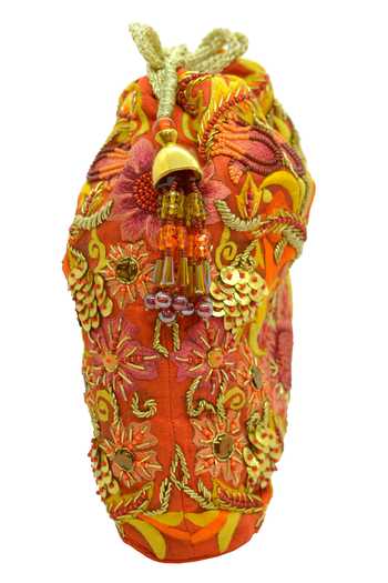 The Garnish Company_Orange Embroidery, Beads Potli Bag _Online_at_Aza_Fashions