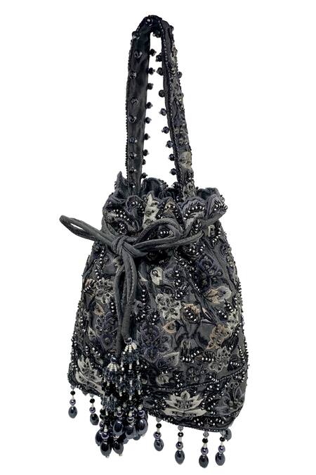 The Garnish Company Black Embroidered Florica Bead Tassel Polti Bag Online at Aza Fashions The Garnish Company_Black Embroidered Florica Bead Tassel Polti Bag _Online_at_Aza_Fashions