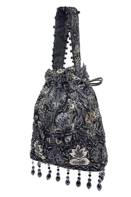 Shop The Garnish Company Black Embroidered Florica Bead Tassel Polti Bag Online at Aza Fashions Shop_The Garnish Company_Black Embroidered Florica Bead Tassel Polti Bag _Online_at_Aza_Fashions
