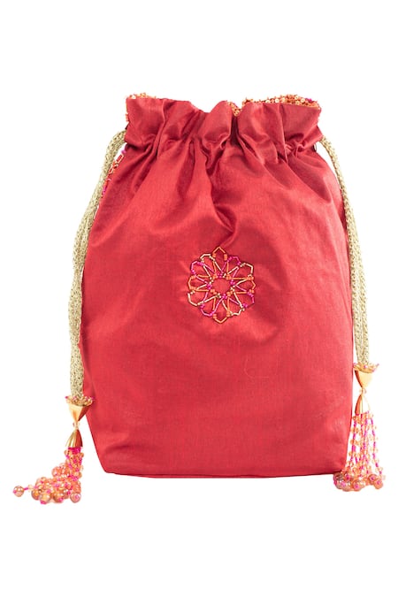 Shop The Garnish Company Red Embroidered Potli Bag at Aza Fashions Shop_The Garnish Company_Red Embroidered Potli Bag _at_Aza_Fashions