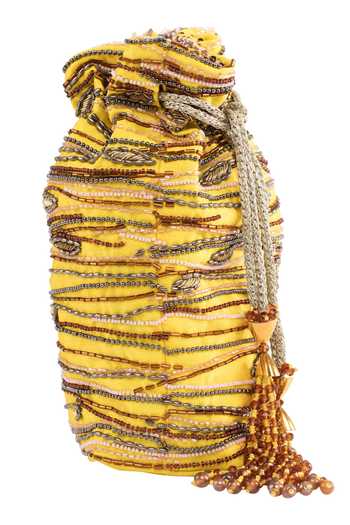 The Garnish Company_Yellow Embroidery, Beads Potli Bag _Online_at_Aza_Fashions
