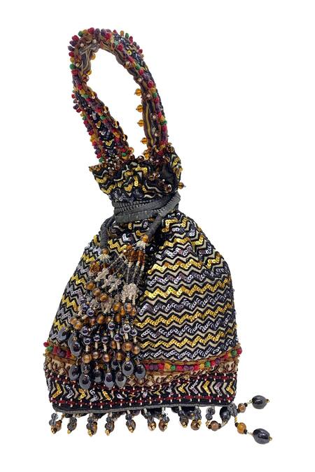 The Garnish Company_Black Sequins, Beads Silvanus Tassel Potli Bag _Online_at_Aza_Fashions