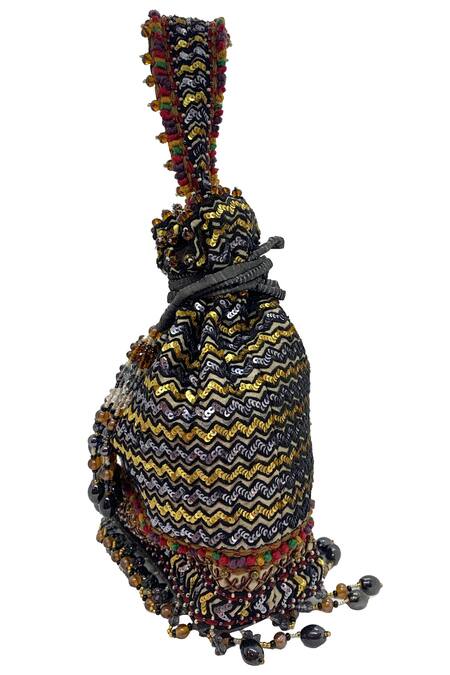 Buy_The Garnish Company_Black Sequins, Beads Silvanus Tassel Potli Bag _Online_at_Aza_Fashions