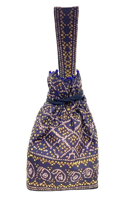 The Garnish Company Blue Embroidered Printed Polti Bag Online at Aza Fashions The Garnish Company_Blue Embroidered Printed Polti Bag _Online_at_Aza_Fashions
