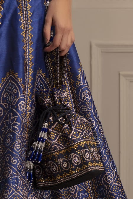 The Garnish Company Blue Embroidered Printed Polti Bag