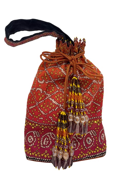 Buy_The Garnish Company_Orange Stones Printed Polti Bag _Online_at_Aza_Fashions