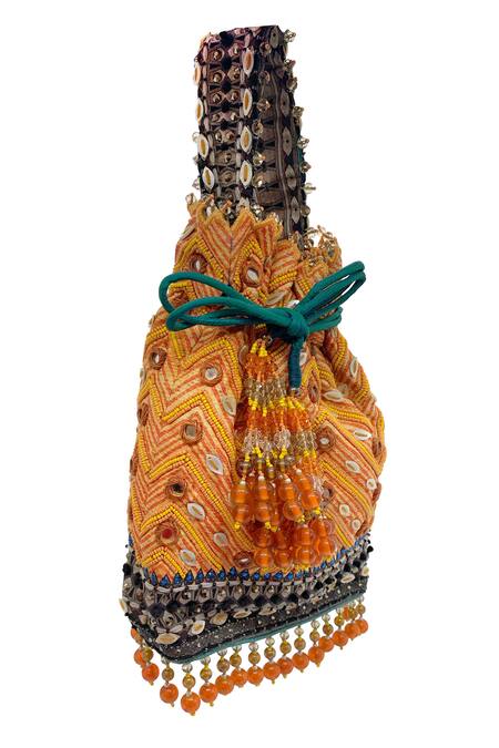 The Garnish Company Yellow Embroidered Khevna Bead Tassel Potli Bag Online at Aza Fashions The Garnish Company_Yellow Embroidered Khevna Bead Tassel Potli Bag _Online_at_Aza_Fashions