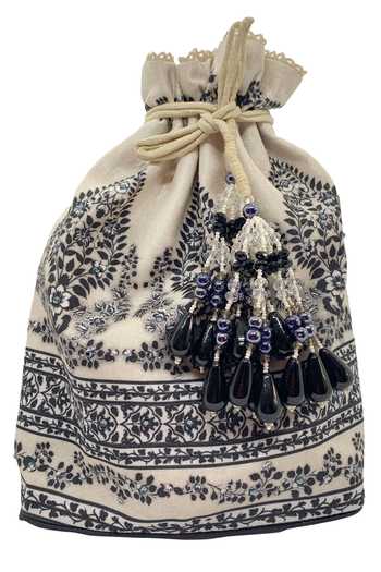 Buy_The Garnish Company_Black Beads, Crystals Floral Print Embroidered Potli Bag _Online_at_Aza_Fashions