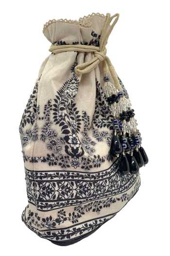 The Garnish Company_Black Beads, Crystals Floral Print Embroidered Potli Bag _Online_at_Aza_Fashions