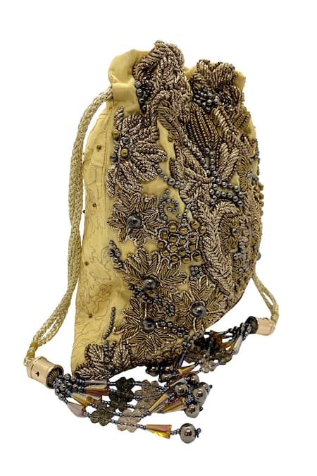 The Garnish Company_Beige Embroidery Latonya Potli Bag _Online_at_Aza_Fashions