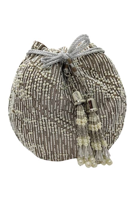 Shop The Garnish Company Grey Embroidered Lincoln Potli Bag at Aza Fashions Shop_The Garnish Company_Grey Embroidered Lincoln Potli Bag _at_Aza_Fashions