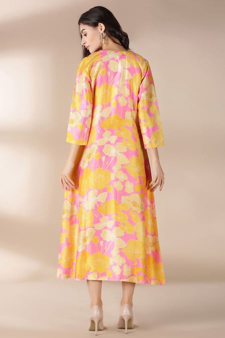 Shop Archana Shah Yellow Bamberg Crepe Dress Round Jacket Open Printed And Set at Aza Fashions Shop_Archana Shah_Yellow Bamberg Crepe Dress Round Jacket Open Printed And Set _at_Aza_Fashions