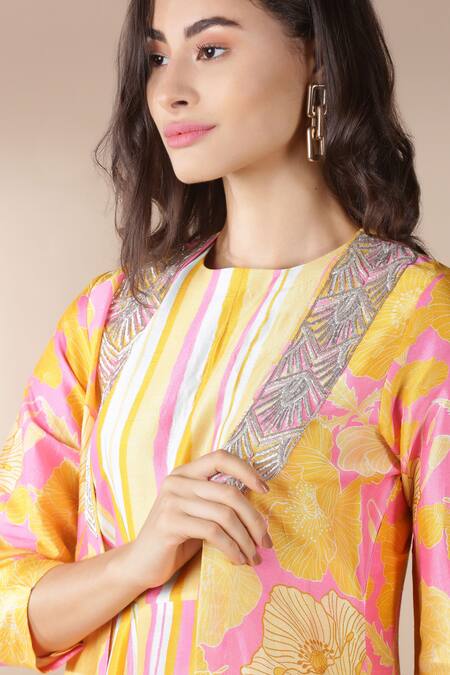 Archana Shah Yellow Bamberg Crepe Dress Round Jacket Open Printed And Set at Aza Fashions Archana Shah_Yellow Bamberg Crepe Dress Round Jacket Open Printed And Set _at_Aza_Fashions