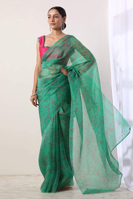 Label Nitika Organza Printed Saree with Blouse 