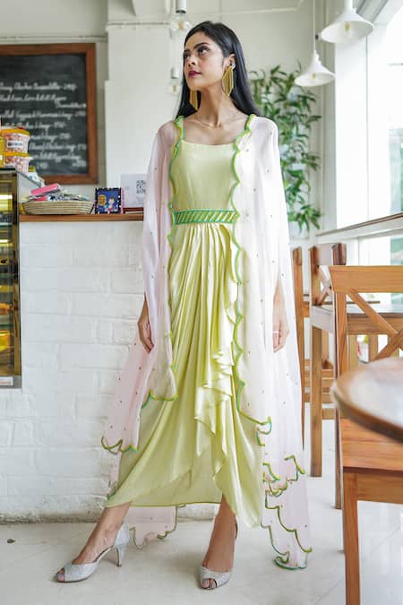 Label Nitika Draped Dress with Embroidered Cape 