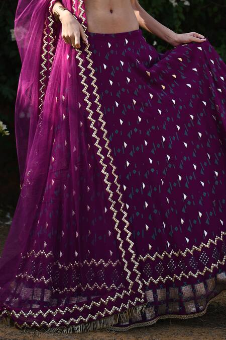 Shop_Pooja Rajgarhia Gupta_Purple Net, Georgette Sweetheart Neck Embroidered Lehenga Set _Online_at_Aza_Fashions