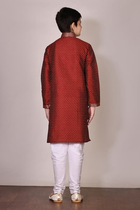 Shop Petite Pomme Maroon Silk Embroidery Printed Kurta Set at Aza Fashions Shop_Petite Pomme_Maroon Silk Embroidery Printed Kurta Set_at_Aza_Fashions