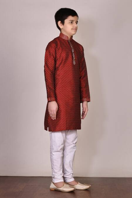 Petite Pomme Maroon Silk Embroidery Printed Kurta Set Online at Aza Fashions Petite Pomme_Maroon Silk Embroidery Printed Kurta Set_Online_at_Aza_Fashions