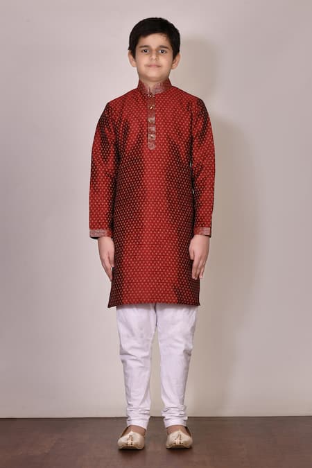 Buy Petite Pomme Maroon Silk Embroidery Printed Kurta Set Online at Aza Fashions Buy_Petite Pomme_Maroon Silk Embroidery Printed Kurta Set_Online_at_Aza_Fashions
