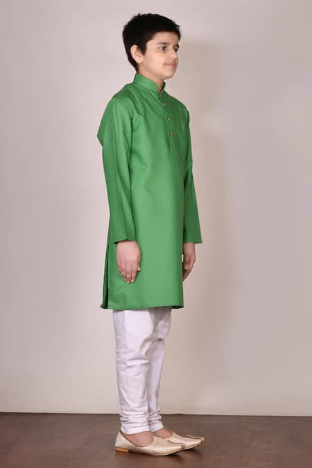 Petite Pomme_Green Silk Kurta And Churidar Set _Online_at_Aza_Fashions