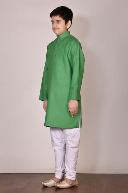 Shop_Petite Pomme_Green Silk Kurta And Churidar Set _Online_at_Aza_Fashions