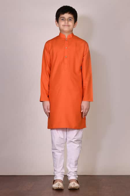 Buy_Petite Pomme_White Silk Orange Kurta And Churidar Set _Online_at_Aza_Fashions