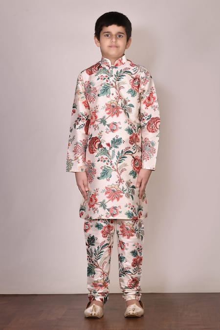 Petite Pomme White Silk Printed Kurta Set Online at Aza Fashions Petite Pomme_White Silk Printed Kurta Set _Online_at_Aza_Fashions