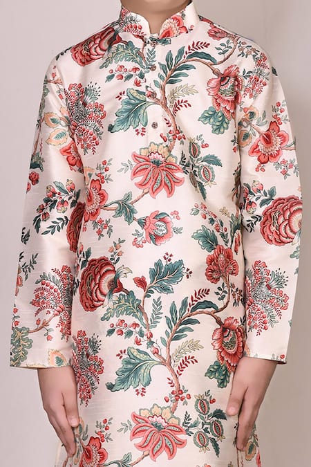 Shop Petite Pomme White Silk Printed Kurta Set Online at Aza Fashions Shop_Petite Pomme_White Silk Printed Kurta Set _Online_at_Aza_Fashions