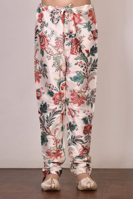 Petite Pomme White Silk Printed Kurta Set at Aza Fashions Petite Pomme_White Silk Printed Kurta Set _at_Aza_Fashions