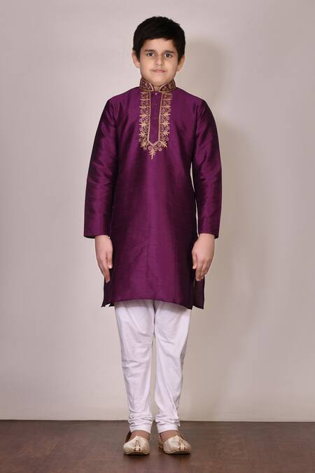 Petite Pomme Purple Silk Embroidery Kurta Set Online at Aza Fashions Petite Pomme_Purple Silk Embroidery Kurta Set _Online_at_Aza_Fashions