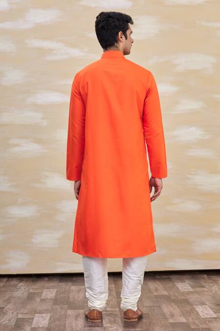 Shop Arihant Rai Sinha Orange Silk Kurta With Churidar at Aza Fashions Shop_Arihant Rai Sinha_Orange Silk Kurta With Churidar_at_Aza_Fashions