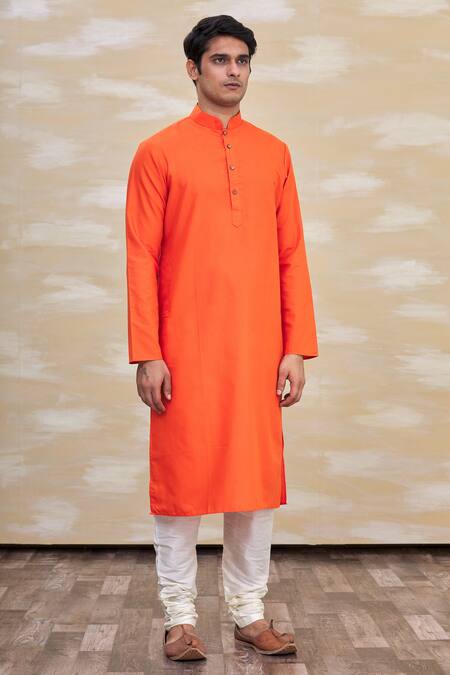 Arihant Rai Sinha Orange Silk Kurta With Churidar Online at Aza Fashions Arihant Rai Sinha_Orange Silk Kurta With Churidar_Online_at_Aza_Fashions