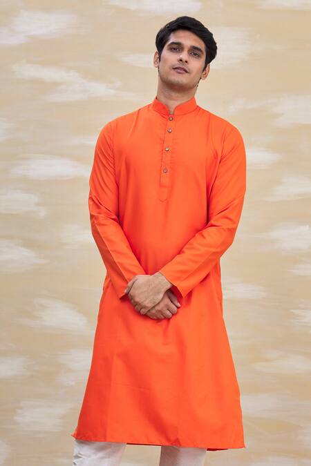 Shop Arihant Rai Sinha Orange Silk Kurta With Churidar Online at Aza Fashions Shop_Arihant Rai Sinha_Orange Silk Kurta With Churidar_Online_at_Aza_Fashions