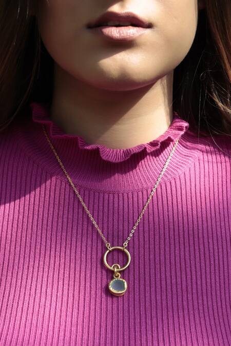 Buy Zariin Gold Plated Studded Pendant Necklace Online at Aza Fashions Buy_Zariin_Gold Plated Studded Pendant Necklace _Online_at_Aza_Fashions