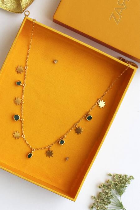 Zariin Gold Plated Studded Pendant Charm Necklace Online at Aza Fashions Zariin_Gold Plated Studded Pendant Charm Necklace _Online_at_Aza_Fashions